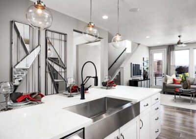 Modern Gray Kitchen with Clear Pendant Lights